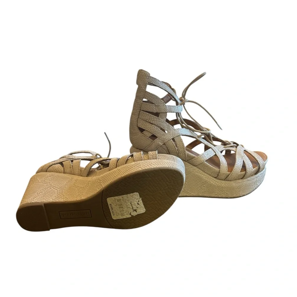 Gentle Souls Tan Lace-Up Wedge Sandals
